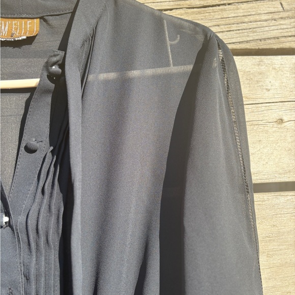 Vintage EM ELLE Black Pleated Midi Dress Sz Sm-M - Picture 10 of 14